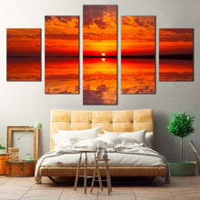 Load image into Gallery viewer, ocean  sunset  canvas  wall  art  orange  red  cloudy  ocean  seascape  5  piece  canvas  print  dramatic  sea  waves  multiple  canvas For Bedroom
