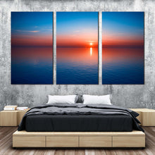 Load image into Gallery viewer, ocean sunset canvas wall art red ocean sky 3 piece canvas blue seascape reflection ocean water canvas print For Bedroom
