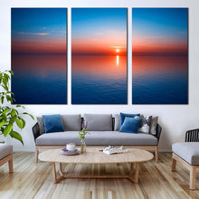 Load image into Gallery viewer, ocean sunset canvas wall art red ocean sky 3 piece canvas blue seascape reflection ocean water canvas print In Living Room
