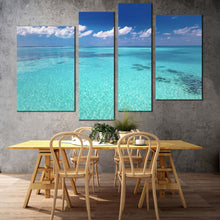 Load image into Gallery viewer, ocean water canvas print beautiful blue ocean sky multiple canvas white clouds ocean seascape 4 piece canvas wall art for living room
