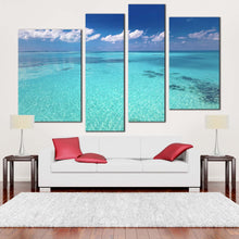 Load image into Gallery viewer, ocean water canvas print beautiful blue ocean sky multiple canvas white clouds ocean seascape 4 piece canvas wall art for your living room 
