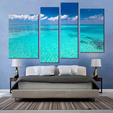 Load image into Gallery viewer, ocean water canvas print beautiful blue ocean sky multiple canvas white clouds ocean seascape 4 piece canvas wall art 
