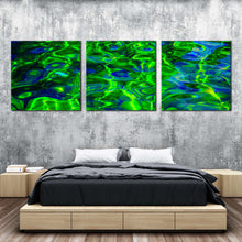 Load image into Gallery viewer, ocean  water  canvas  wall  art  blue  ocean  abstract  3  piece  canvas  print  green  sea  water  triptych  canvas  set In Bedroom
