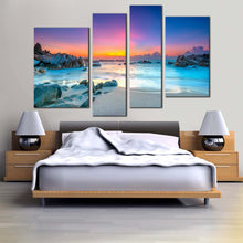 Load image into Gallery viewer, ocean water canvas wall art blue ocean beach 4 piece canvas set yellow sky ocean rocks canvas print for bedroom
