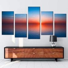 Load image into Gallery viewer, ocean water canvas wall art red sunset ocean sky multiple canvas blue ocean seascape 5 piece canvas print
