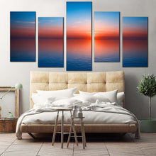 Load image into Gallery viewer, ocean water canvas wall art red sunset ocean sky multiple canvas blue ocean seascape 5 piece canvas print For Bedroom
