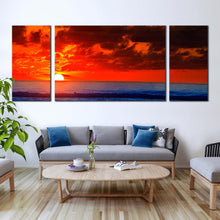 Load image into Gallery viewer, ocean waves canvas print beautiful blue ocean 3 piece canvas wall art red sky ocean sunset triptych multi canvas artwork For Living Room
