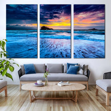 Load image into Gallery viewer, ocean waves canvas print cloudy yellow sky ocean multiple canvas biarritz blue ocean 3 piece canvas wall art For Living Room
