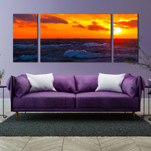 Load image into Gallery viewer, ocean waves canvas wall art beautiful blue sea 3 piece canvas print red clouds ocean sky multi canvas artwork For Living Room
