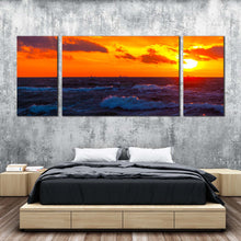 Load image into Gallery viewer, ocean waves canvas wall art beautiful blue sea 3 piece canvas print red clouds ocean sky multi canvas artwork For Bedroom
