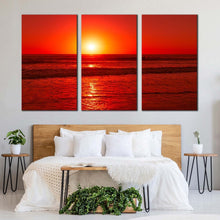 Load image into Gallery viewer, ocean waves canvas wall art yellow sunset pacific ocean 3 piece canvas set red ocean canvas print For Bedroom
