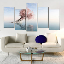 Load image into Gallery viewer, ocean blue sky lonely pink white tree 5 piece wall decor In Your Living Room
