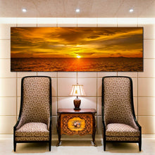 Load image into Gallery viewer, ocean  waves  sunset  scene  panoramic  home  canvas  decor  wall  art In Living Room
