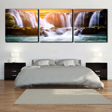 Load image into Gallery viewer, orange  yellow  sky  clouds  sun  waterfall  3  piece  wall  art In Bedroom
