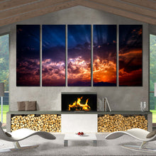 Load image into Gallery viewer, overcasr sky Sunbeams Abstract Canvas Print In Living Room
