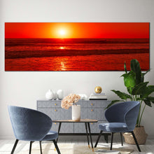 Load image into Gallery viewer, pacific  ocean  canvas  wall  art  red  ocean  panoramic  canvas  print  yellow  sky  sea  waves  wide  canvas In Living Room
