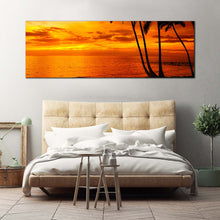 Load image into Gallery viewer, palm  trees  canvas  wall  art  dramatic  cloudy  orange  ocean  1  piece  canvas  artwork  yellow  cloudy  sky  ocean  canvas  print For Bedroom
