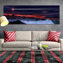 Load image into Gallery viewer, panoramic  canvas  of  Lighthouse  Beam  at  Sunset In Living Room
