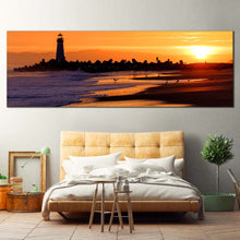 Load image into Gallery viewer, panoramic  canvas  of  Lighthouse  on  the  Coast  at  Dusk  Santa  Cruz In Bedroom
