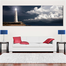 Load image into Gallery viewer, panoramic  canvas  of  White  lighthouse  at  sunset In Living Room

