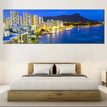 Load image into Gallery viewer, panoramic  canvas  print  Honolulu  Waikiki  Beach  Evening  Hawaii In Bedroom
