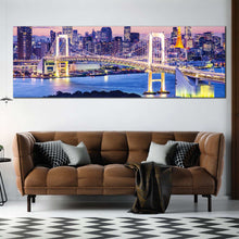 Load image into Gallery viewer, panoramic  canvas  wall  art  Tokyo  Bay  Rainbow  Bridge  at  night In Living Room
