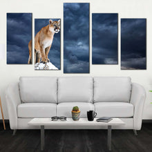 Load image into Gallery viewer, panther animal canvas wall art white mountain lion 5 piece multiple canvas brown wild cat canvas print For Living Room
