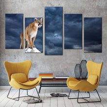 Load image into Gallery viewer, panther animal canvas wall art white mountain lion 5 piece multiple canvas brown wild cat canvas print In Living room
