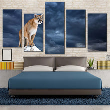 Load image into Gallery viewer, panther animal canvas wall art white mountain lion 5 piece multiple canvas brown wild cat canvas print For Bedroom
