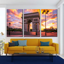 Load image into Gallery viewer, paris top attractions arc de triomphe sunset triptych canvas print For Living Room
