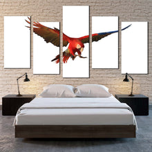 Load image into Gallery viewer, parrot bird canvas wall art white background macaw parrot 5 piece canvas print red bird flying multiple canvas For Your Bedroom
