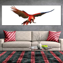 Load image into Gallery viewer, parrot  flying  canvas  print  red  macaw  parrot  1  piece  canvas  wall  art  white  background  bird  flying  wide  canvas In Living Room
