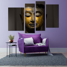 Load image into Gallery viewer, peaceful buddha canvas wall art buddha meditation 4 piece multi canvas artwork yellow grey buddha close up canvas print for your living room
