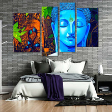 Load image into Gallery viewer, peaceful buddha canvas wall art buddha meditation 4 piece multi canvas blue buddha close up canvas print for your bedroom
