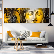 Load image into Gallery viewer, peaceful  buddha  canvas  wall  art  buddha  meditation  canvas  print  yellow  buddha  close  up  1  piece  canvas In Living Room
