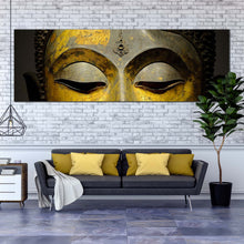 Load image into Gallery viewer, peaceful  buddha  canvas  wall  art  buddha  meditation  canvas  print  yellow  grey  buddha  close  up  1  piece  wide  canvas For Your Living Room
