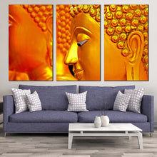 Load image into Gallery viewer, peaceful buddha canvas wall art gold buddha 3 piece multi canvas artwork buddha statue canvas print In Living Room
