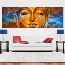 Load image into Gallery viewer, peaceful  buddha  canvas  wall  art  gold  buddha  meditation  1  piece  canvas  artwork  yellow  buddha  face  canvas  print In Living Room
