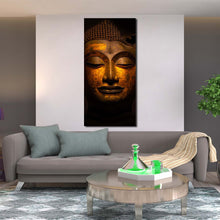 Load image into Gallery viewer, peaceful  buddha  canvas  wall  art  gold  buddha  statue  close  up  1  piece  canvas  yellow  buddha  canvas  print For Your Living Room
