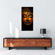 Load image into Gallery viewer, peaceful  buddha  canvas  wall  art  gold  buddha  statue  close  up  1  piece  canvas  yellow  buddha  canvas  print In Living Room
