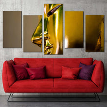 Load image into Gallery viewer, peaceful buddha canvas wall art gold buddha statue multi canvas artwork yellow meditation buddha close up 5 piece canvas print For Living room
