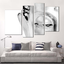 Load image into Gallery viewer, peaceful buddha canvas wall art grey meditation buddha 4 piece canvas print black and white buddha face multi panel canvas for living room
