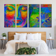 Load image into Gallery viewer, peaceful buddha canvas wall art lord buddha faces canvas print colorful buddha 4 piece canvas set For Your Bedroom
