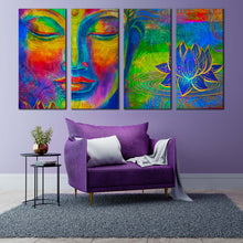 Load image into Gallery viewer, peaceful buddha canvas wall art lord buddha faces canvas print colorful buddha 4 piece canvas set 3 In Living Room
