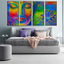 Load image into Gallery viewer, peaceful buddha canvas wall art lord buddha faces canvas print colorful buddha 4 piece canvas set For Bedroom
