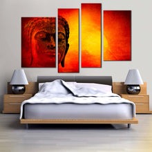 Load image into Gallery viewer, peaceful buddha canvas wall art red yellow sky buddha canvas print buddha face 4 piece multiple canvas for bedroom
