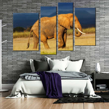 Load image into Gallery viewer, peaceful elephant canvas wall art grey orange elephant profile canvas print elephant scenery 4 piece canvas for your bedroom
