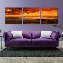 Load image into Gallery viewer, phuket  ocean  canvas  wall  art  thailand  karon  beach  ocean  waves  canvas  print  yellow  orange  cloudy  sky  ocean  3  piece  canvas  set For Living Room
