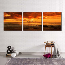 Load image into Gallery viewer, phuket  ocean  canvas  wall  art  thailand  karon  beach  ocean  waves  canvas  print  yellow  orange  cloudy  sky  ocean  3  piece  canvas  set
