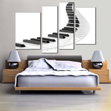 Load image into Gallery viewer, piano abstract canvas print black white piano keyboard illustration 4 piece canvas wall art music spiral multi canvas artwork for bedroom
